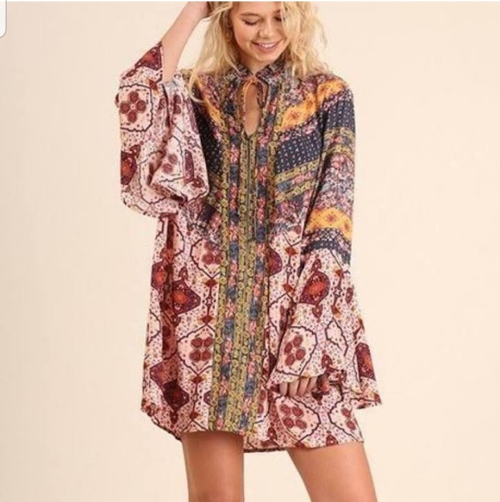 Umgee bell sleeves boho tunic swing dress